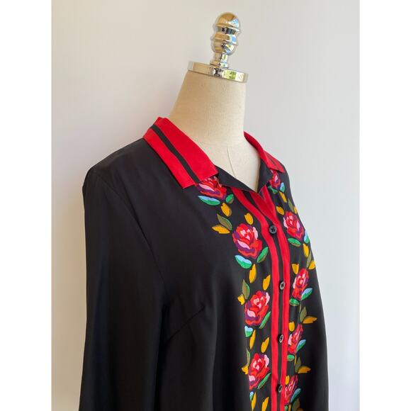 Kate Spade Rose Border Silk Blend Button Down Blouse, Size XL - Picture 5 of 8